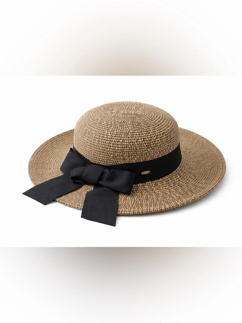 Scala Straw Boater Hat with Black Ribbon Bow - Picture 1 of 4